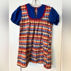 Colorful Patterned vintage top with Blue Sleeves